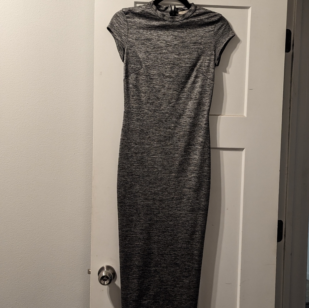 Silver gray short sleeve bodycon midi dress